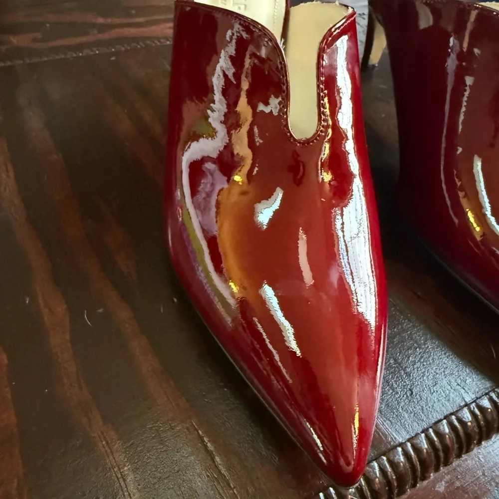 Napoleoni Red Patent Leather Mules Pointed Toe Kitten Heel Size 39 Made in Italy - Picture 14 of 14